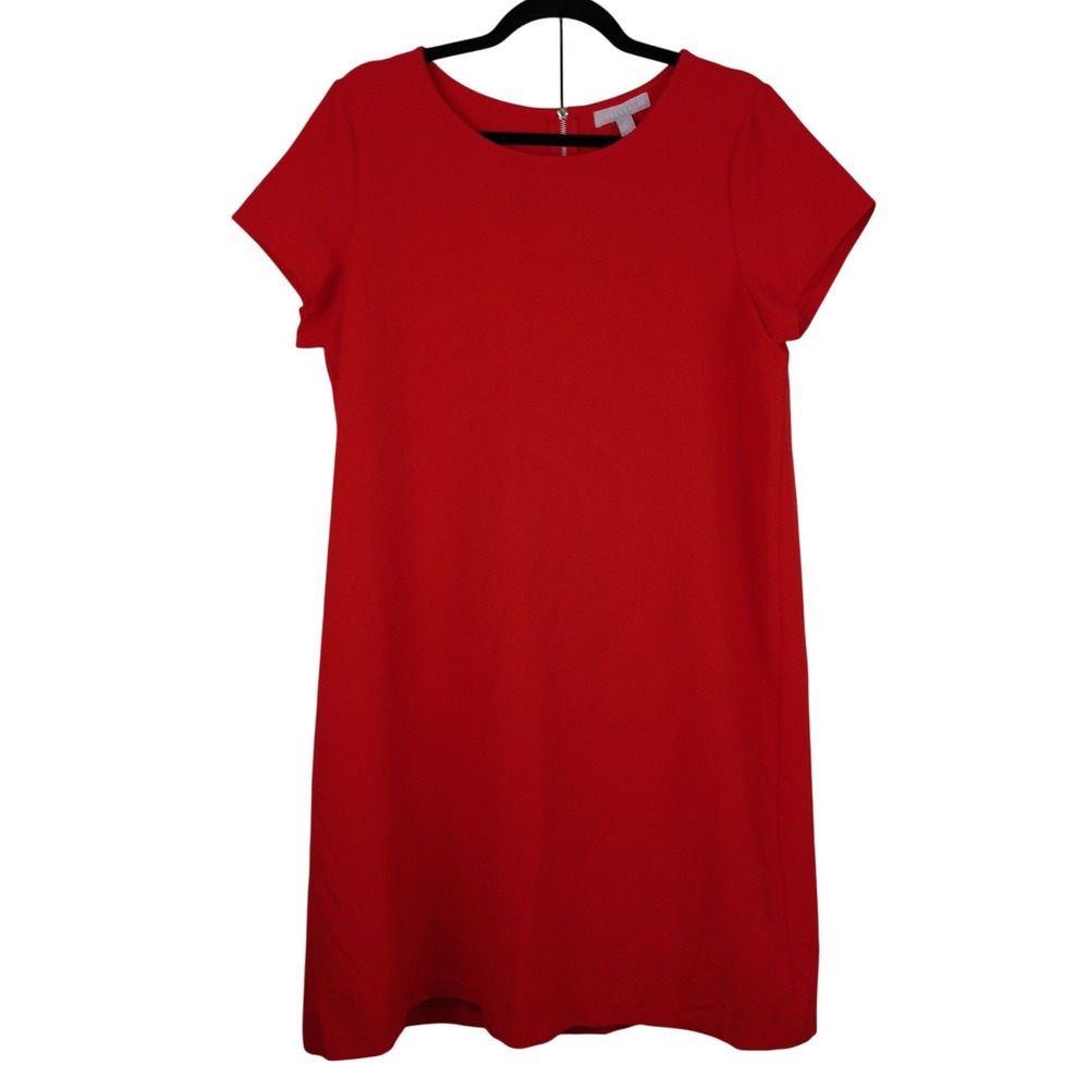 Chelsea28 Womens Red Crepe Short Sleeve Shift Dress Exposed Back Zipper Size XL